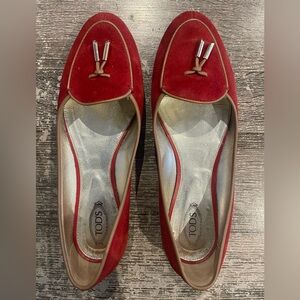 Tod's Elegant Red Suede Loafers